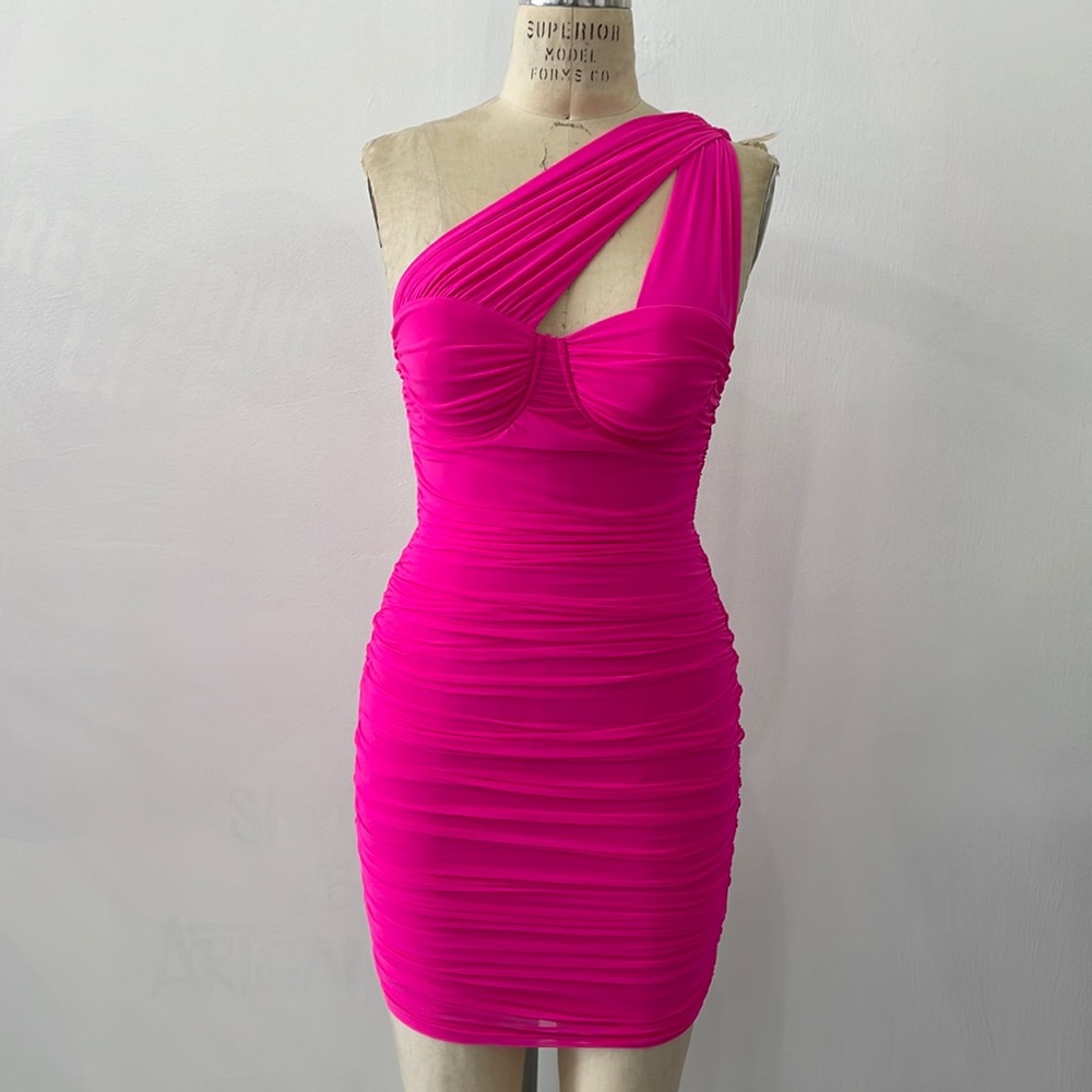 Asymmetrical Ruched Mini Dress